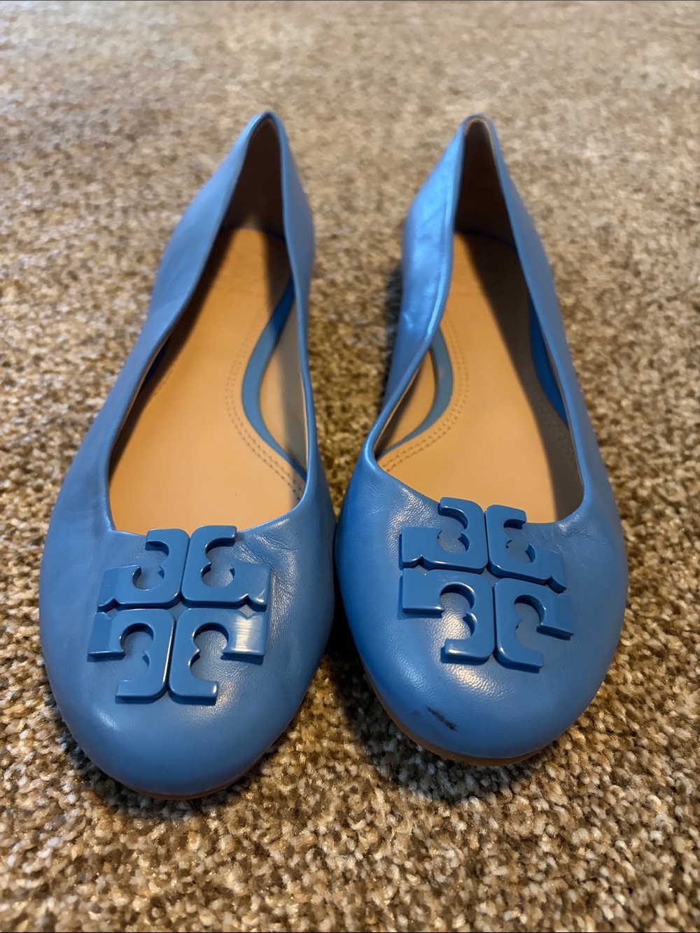 Tory Burch Blue Logo Leather Ballet Flats